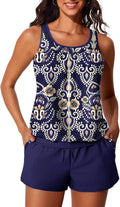 Women's Tankini Swimsuit Two Piece - Relaxed Blouson Fit Tummy Control