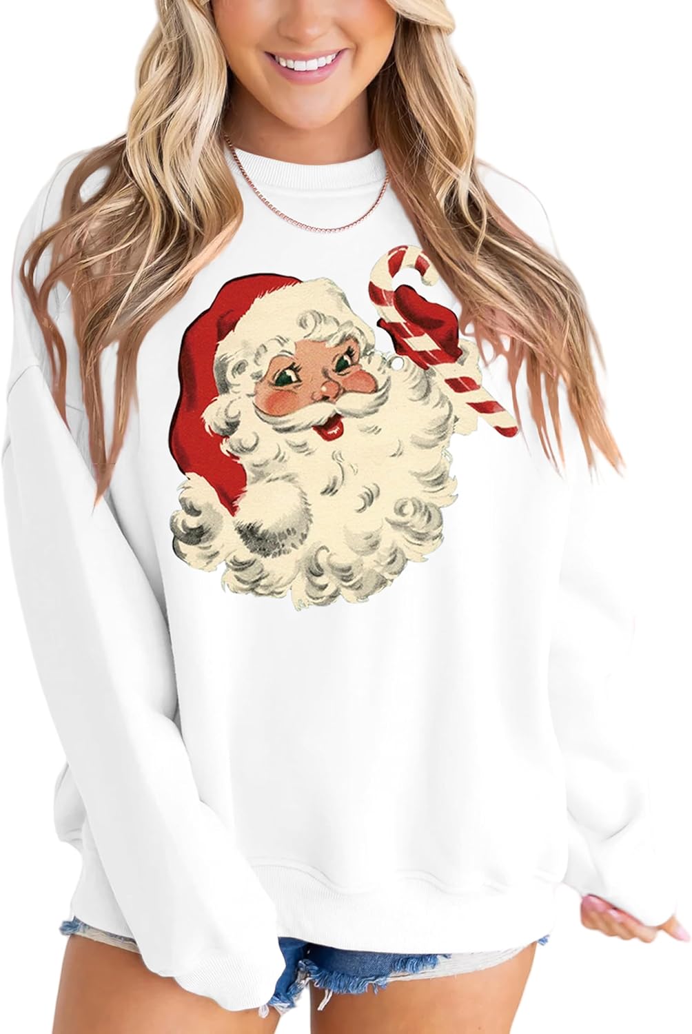 Retro Santa Sweatshirt for Women - Vintage Christmas Fleece