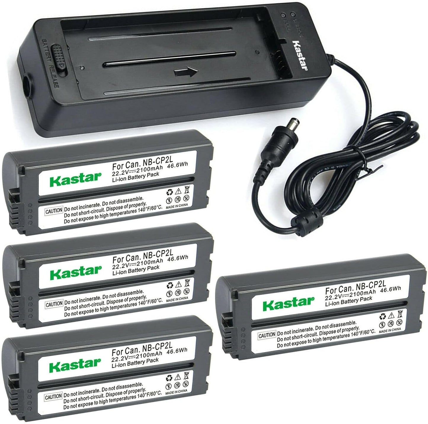 Kastar 4-Pack Gray Battery and Charger for Canon Printers