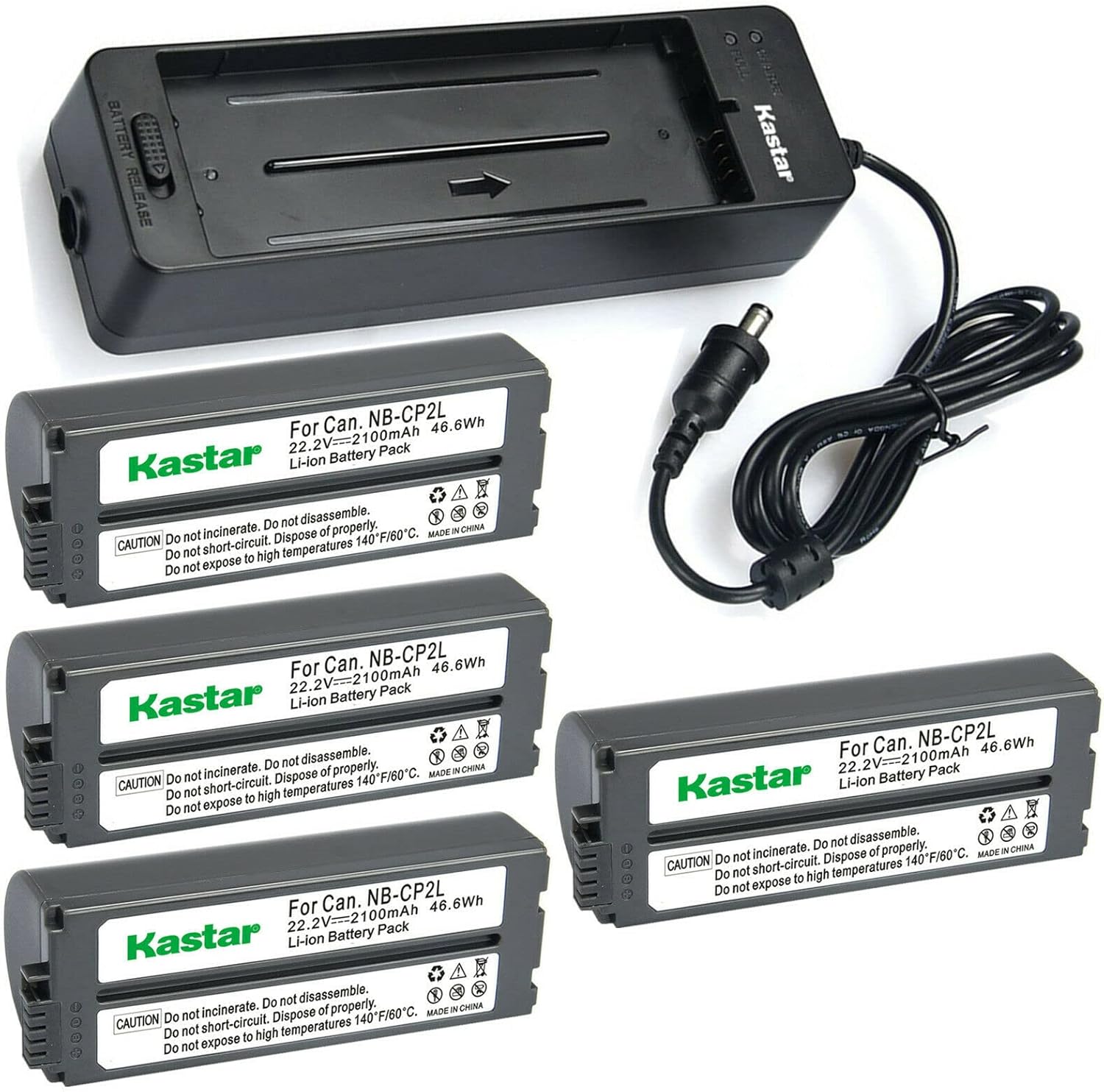 Kastar 4-Pack Gray Battery and Charger for Canon Printers
