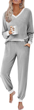 Women's Striped Pajama Set Two Piece Long Sleeve Lounge Set - Soft Fit