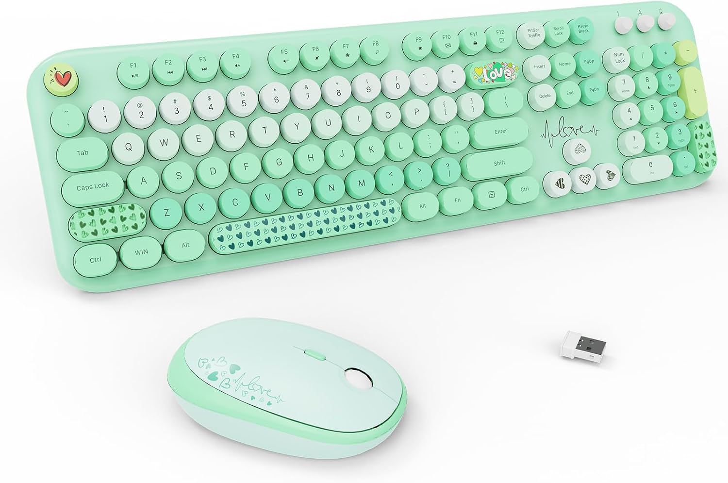 Retro Green Wireless Keyboard & Mouse Combo - Typewriter Style for Laptop/PC