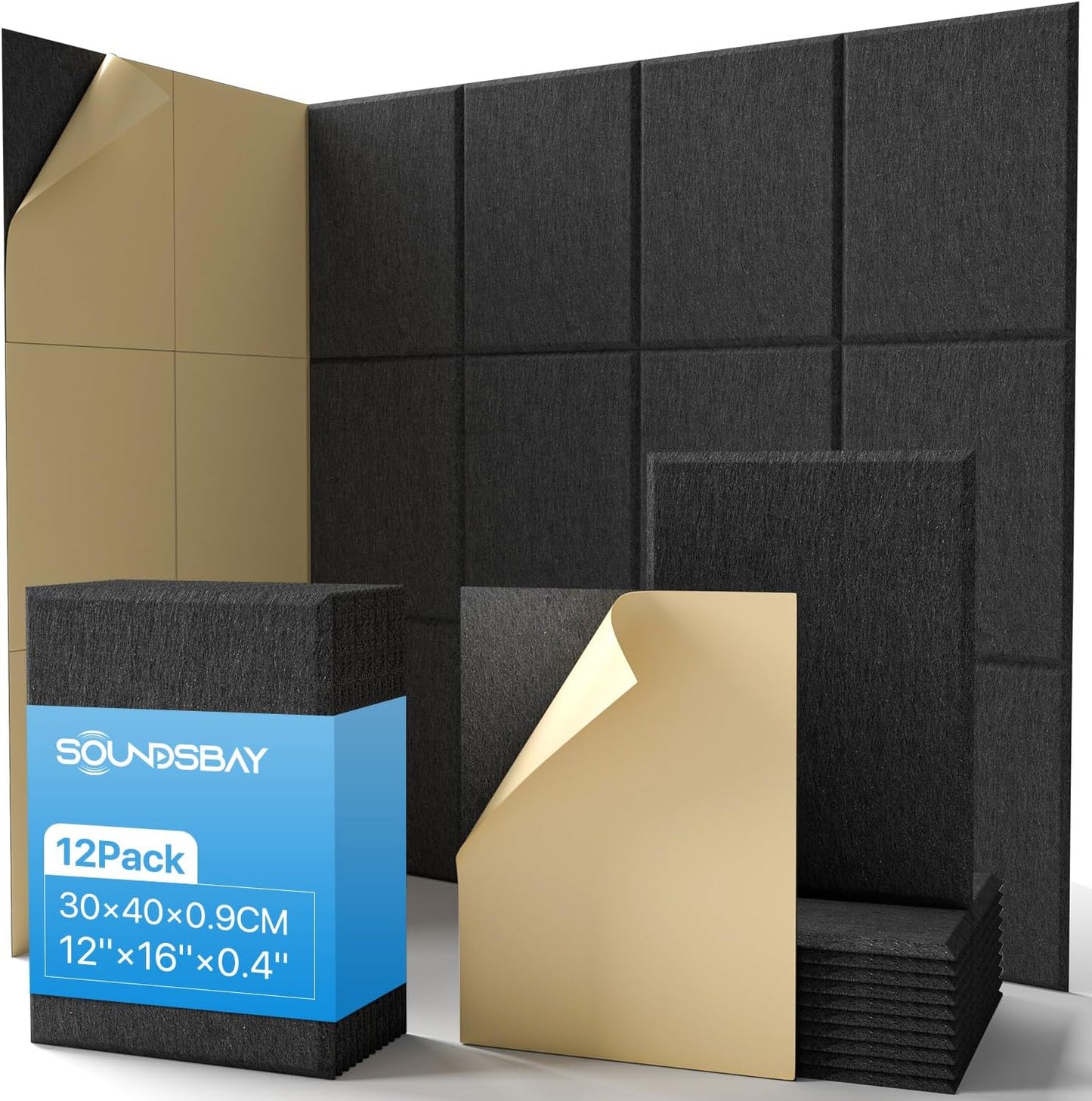 Soundsbay Sound Proof Panels for Walls - 12-Pack High Density Foam