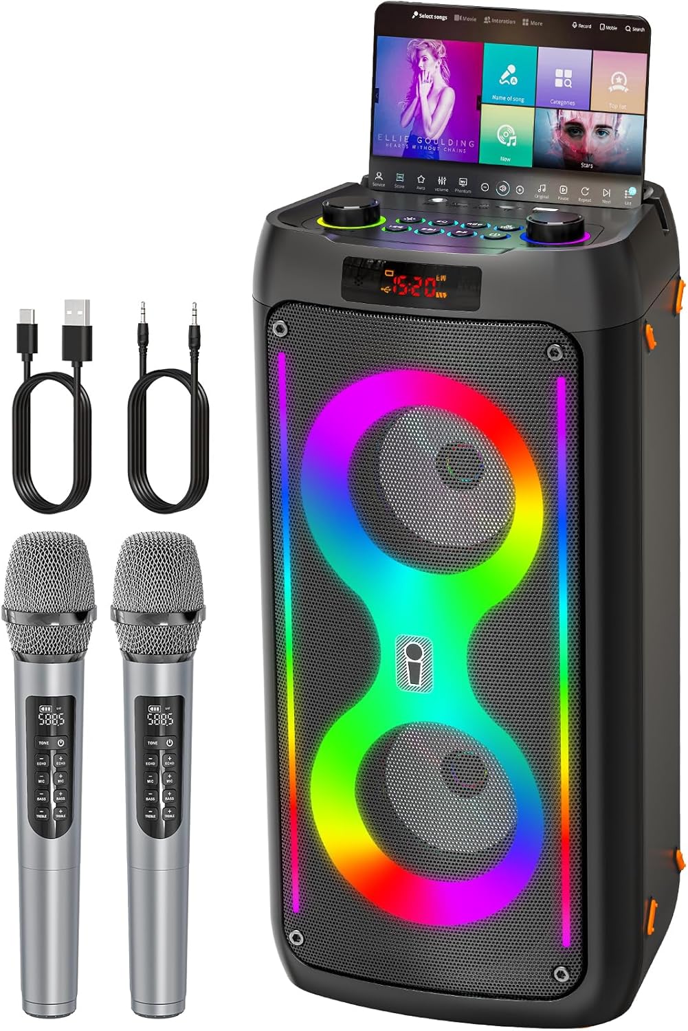 Karaoke Machine for Adults with Wireless Microphones and Lights