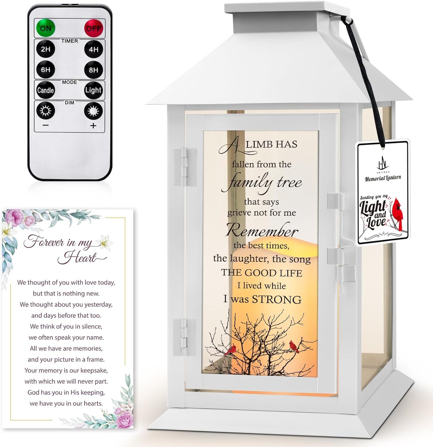 Memorial Lantern Bereavement Gifts with LED Candle and Remote