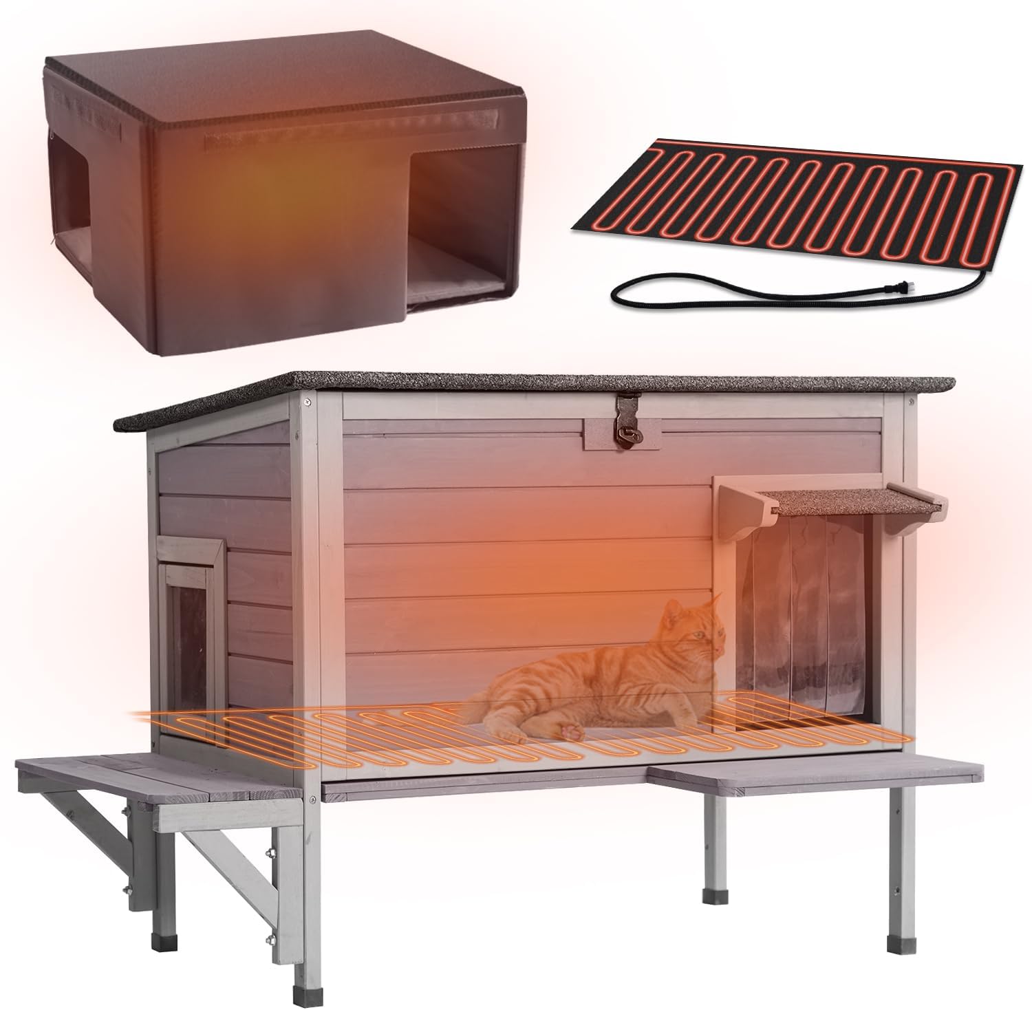 GUTINNEEN Heated Cat House for Outdoor Weatherproof Shelter