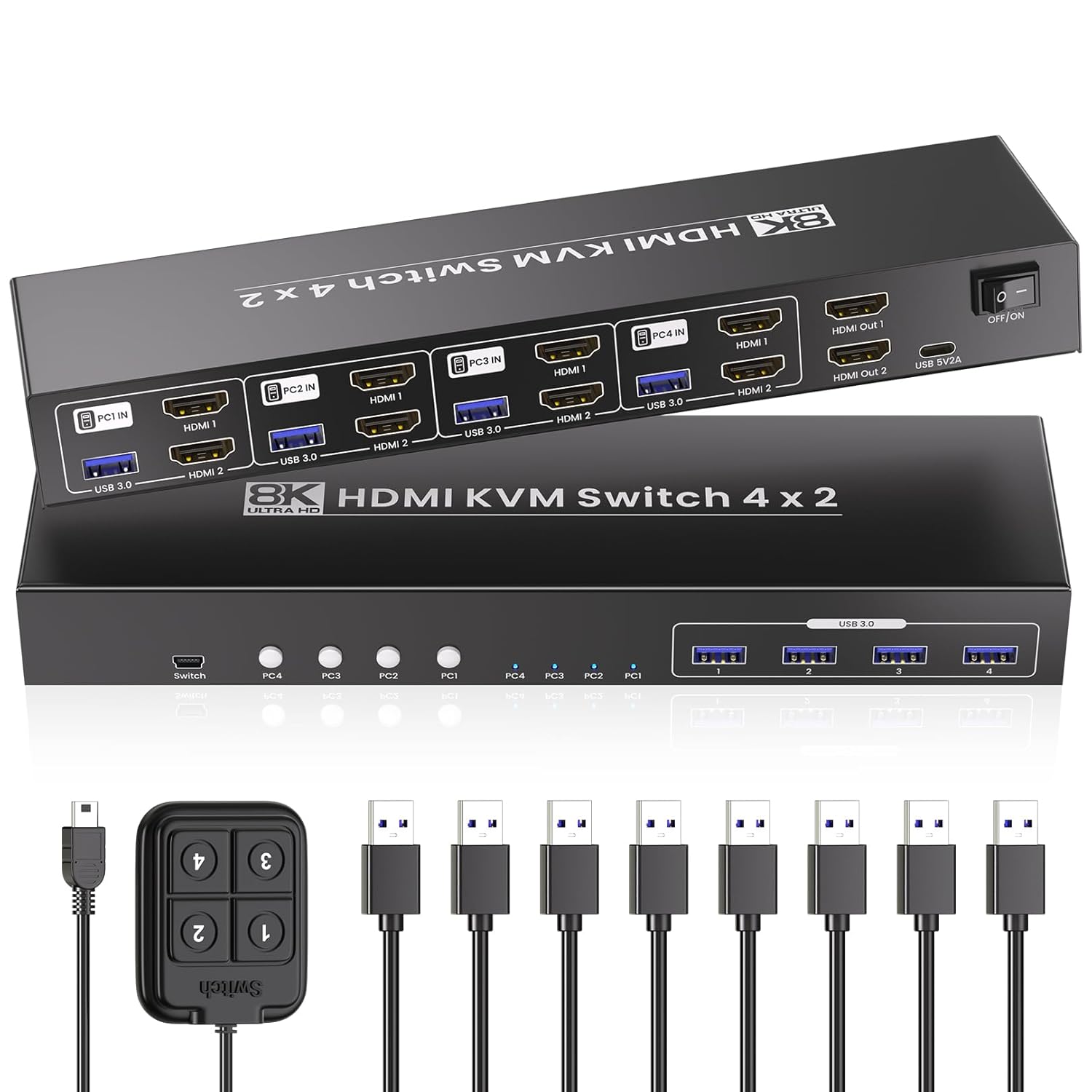 8K@60HZ HDMI KVM Switch for Dual Monitors and 4 Computers
