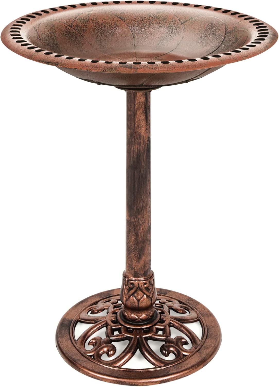 28in Pedestal Bird Bath with Fleur-de-Lis Accents for Gardens