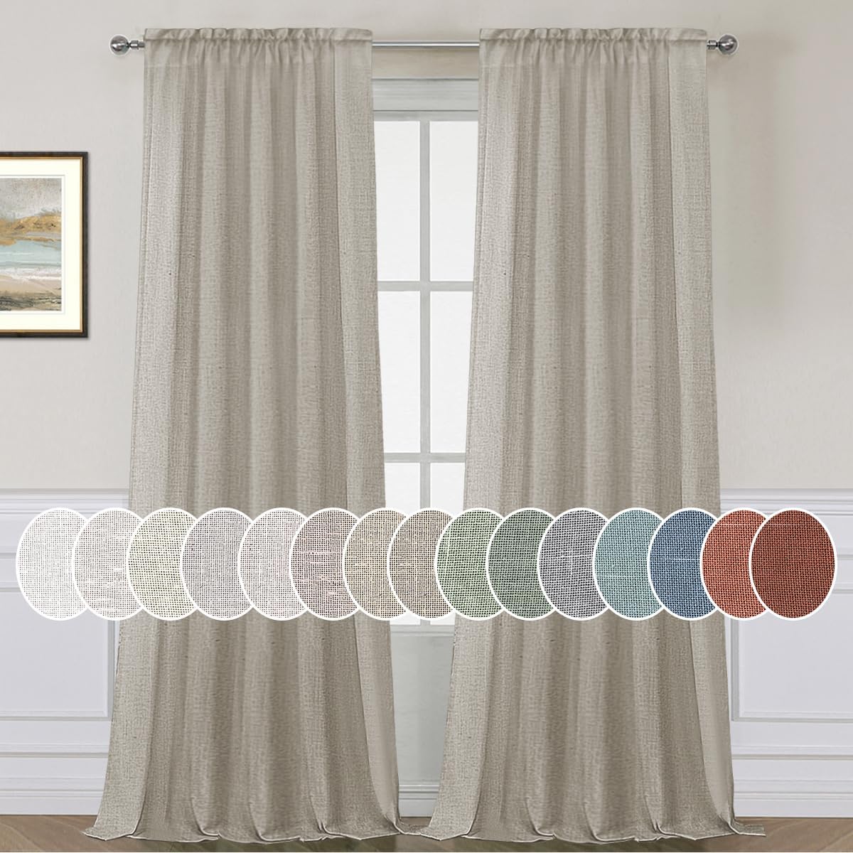 Elegant Natural Linen Blended Curtains for Light Filtering