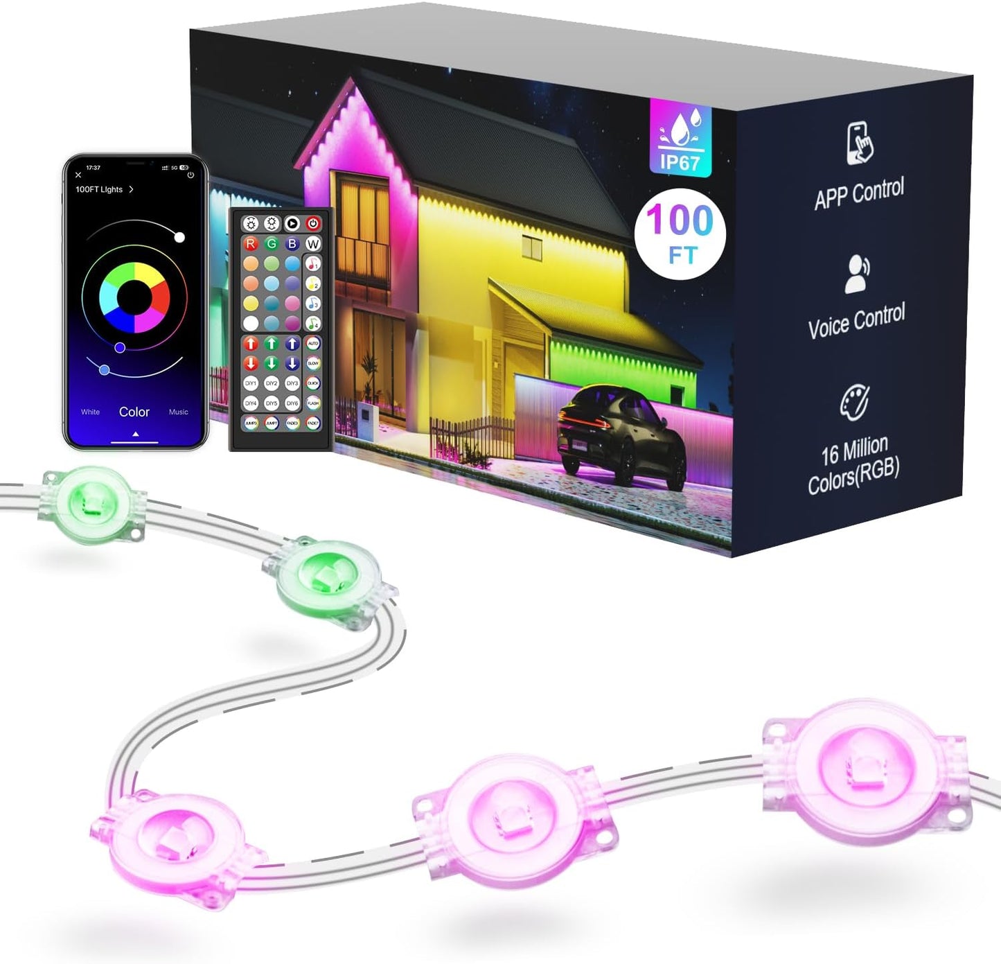 Fussion Permanent Outdoor Lights for House - 100ft RGB Lighting