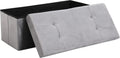 Storage Ottoman Bench 30 in Velvet Light Grey - Foldable Seat & 75L