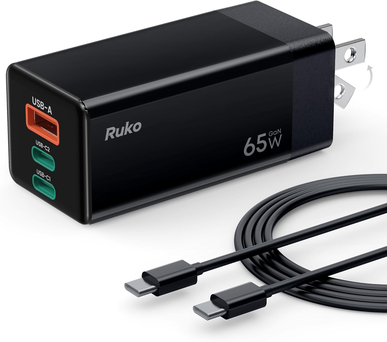 Ruko 65W GaN Fast Charger - Power Up 3 Devices!