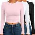 Womens Long Sleeve Crop Tops 3 Pack - Slim Fitted Y2K Basics Women's
