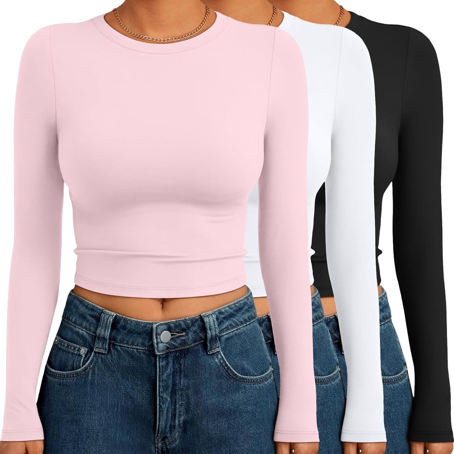 AUTOMET 3 Pack Womens Long Sleeve Crop Tops for Fall Fashion