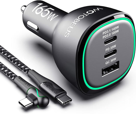Super Fast 165W Dual USB C Car Charger by WOTOBEUS