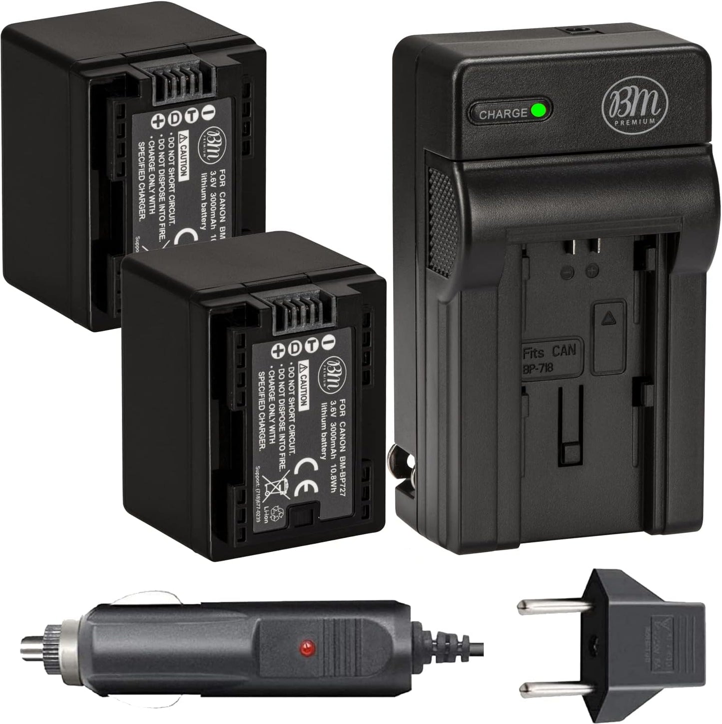 BM Premium BP-727 Batteries and Charger for Canon Vixia Cameras