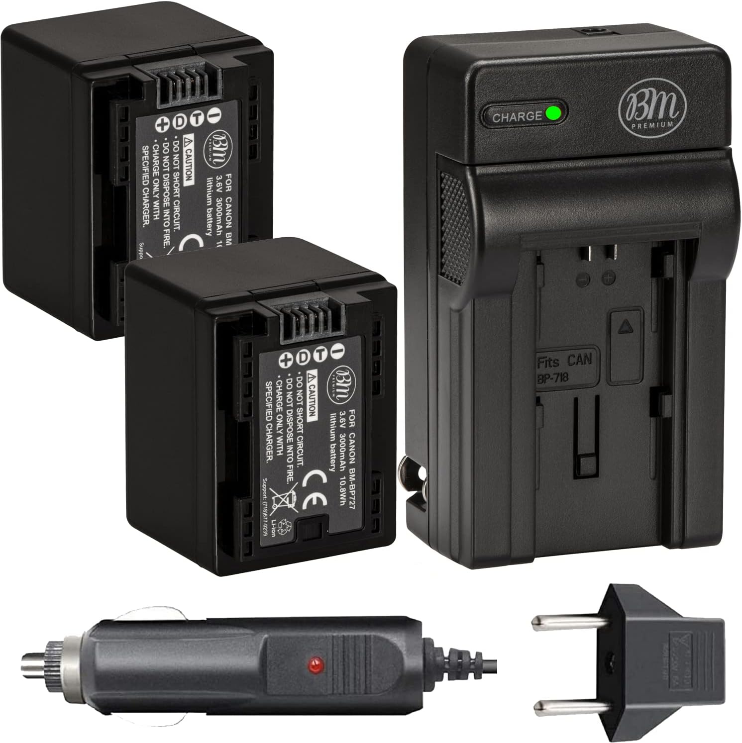 BM Premium BP-727 Batteries and Charger for Canon Vixia Cameras