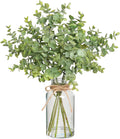 Fake Eucalyptus Stems in Glass Vase with Faux Water - Lifelike 14in