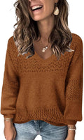 Womens V Neck Lightweight Hollow Out Pullover Sweater - Casual Knit
