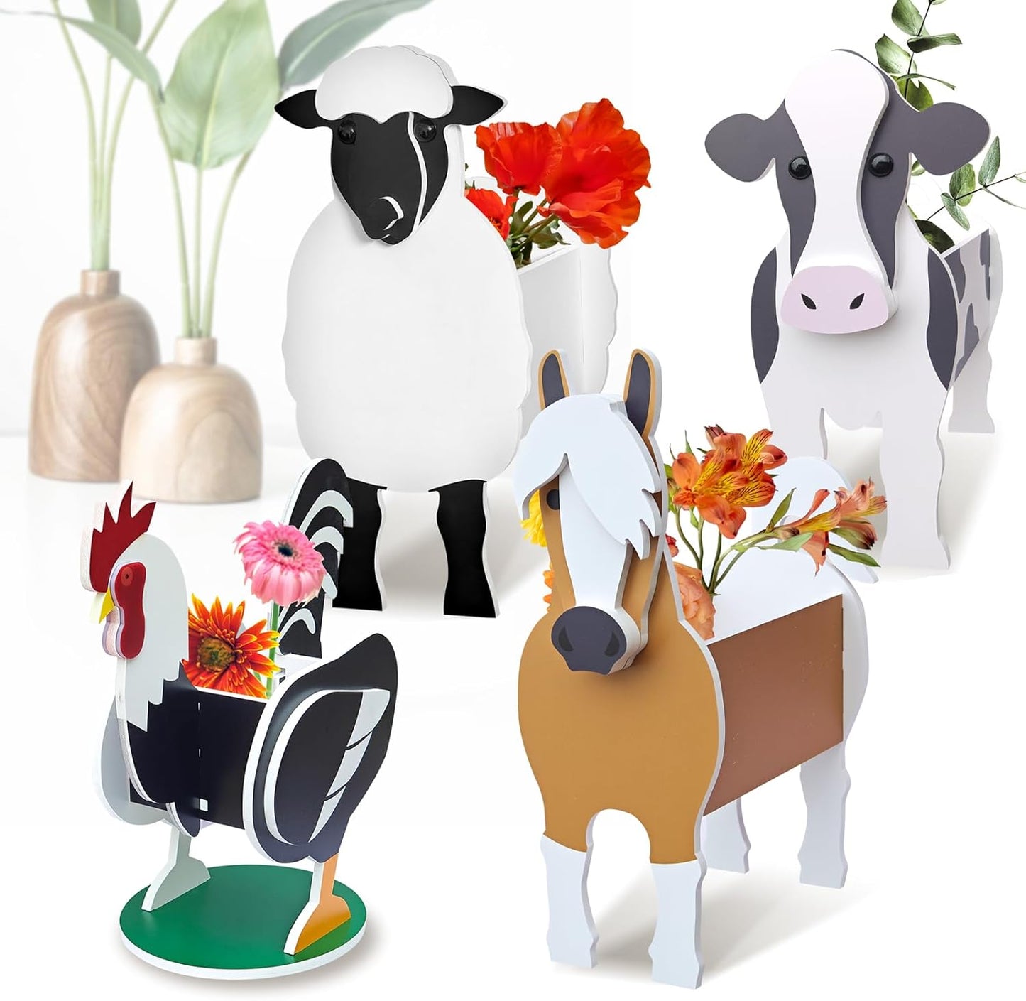 Pet Flower Pots 4 Pcs Farm Animals Series for Garden Decor