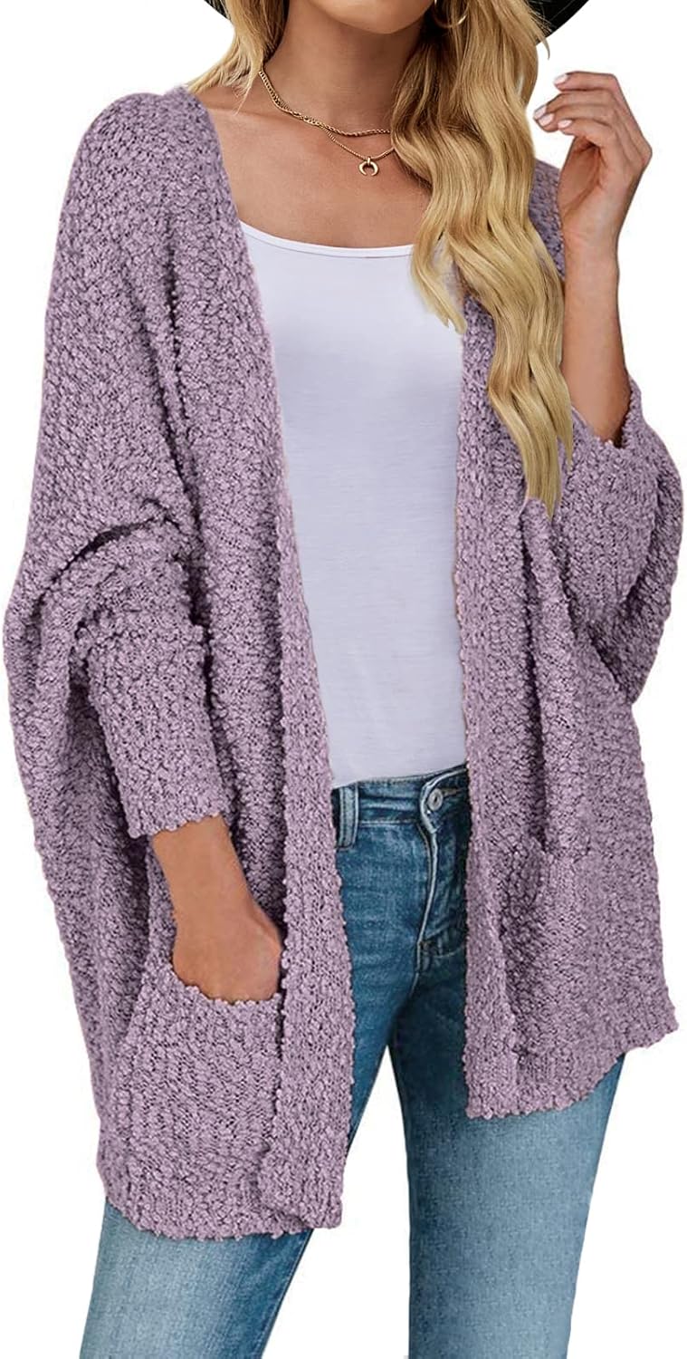 MEROKEETY Women's Fuzzy Popcorn Batwing Sleeve Cardigan Coat