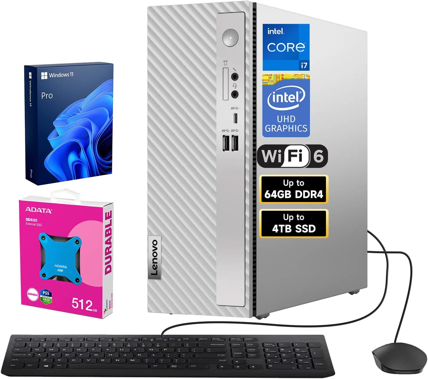Lenovo IdeaCentre 3 3i Business Tower - Intel Core i7, 64GB RAM, 2TB SSD + 2TB HDD, Wi-Fi 6