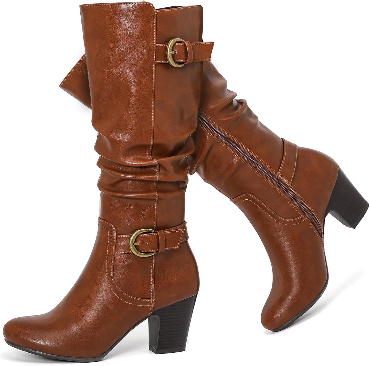 Women's Slouchy Knee High Boots with Chunky Heel for Style