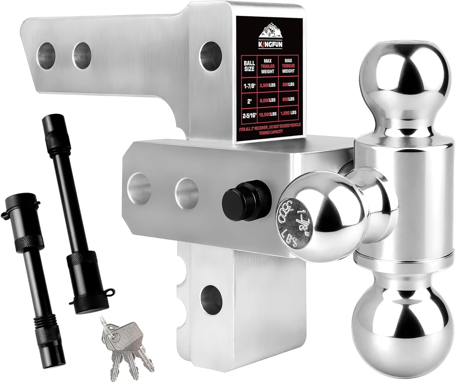 Kingfun Adjustable Trailer Hitch for 2 Inch Receiver - Heavy Duty