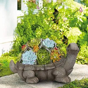 GIGALUMI 11.5 Inch Solar Garden Turtle Statue with LEDs