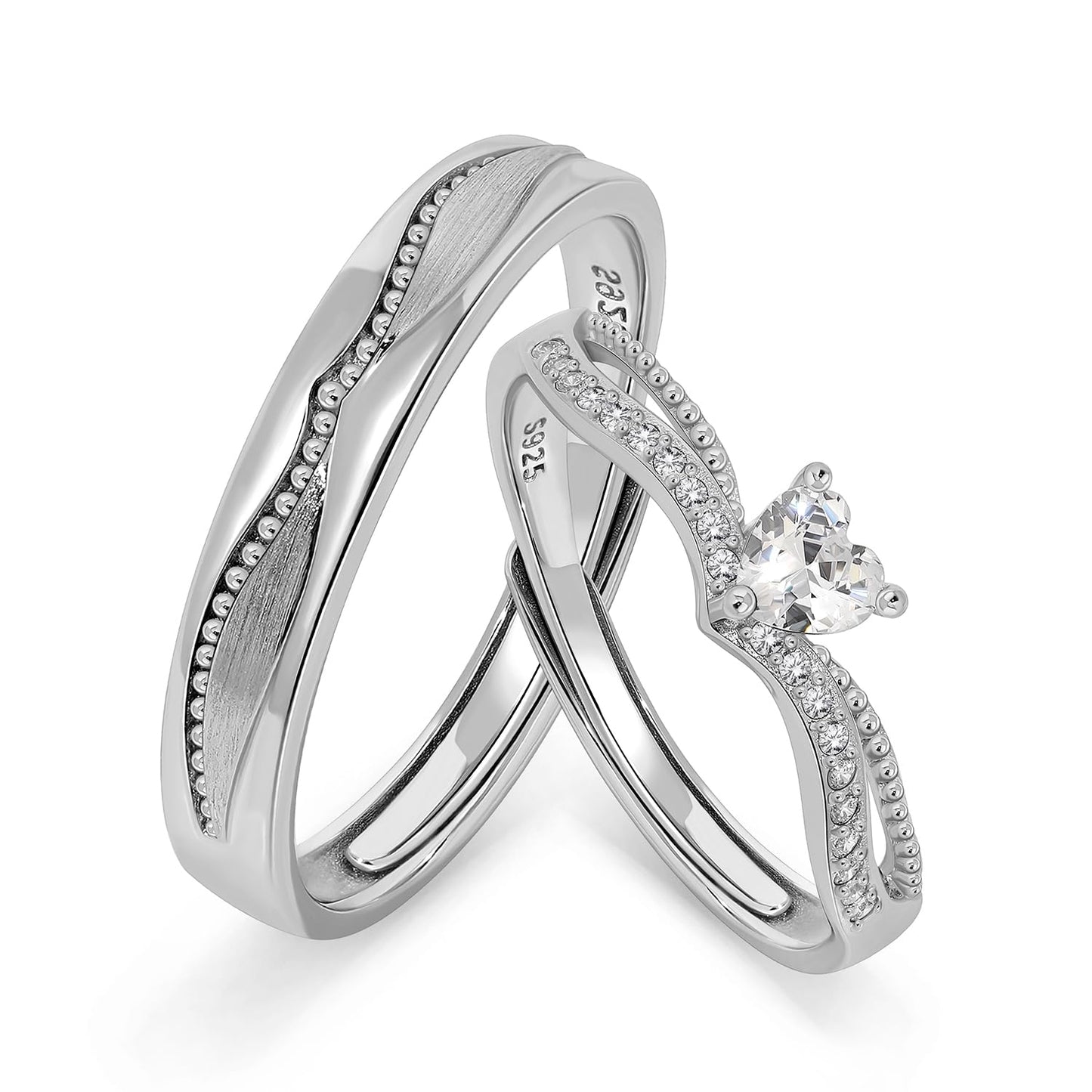 Meissa 2 Pcs Matching Wedding Ring Bands for Couples Sterling Silver