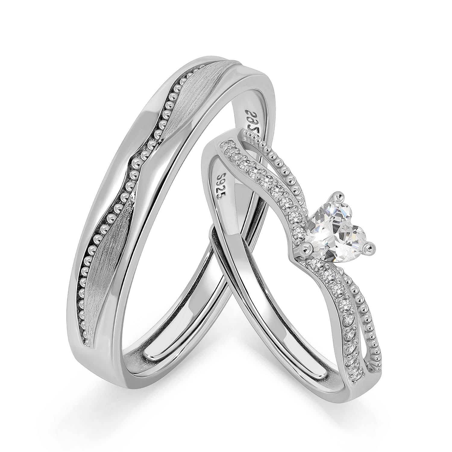 Meissa 2 Pcs Matching Wedding Ring Bands for Couples Sterling Silver