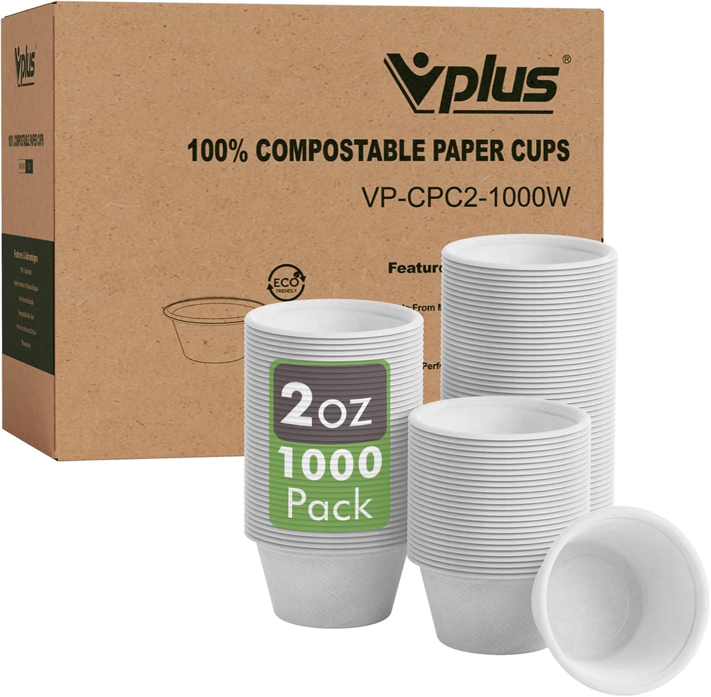 Vplus 1000 Pack 2 OZ Disposable Souffle Cups for Eco-Friendly Use