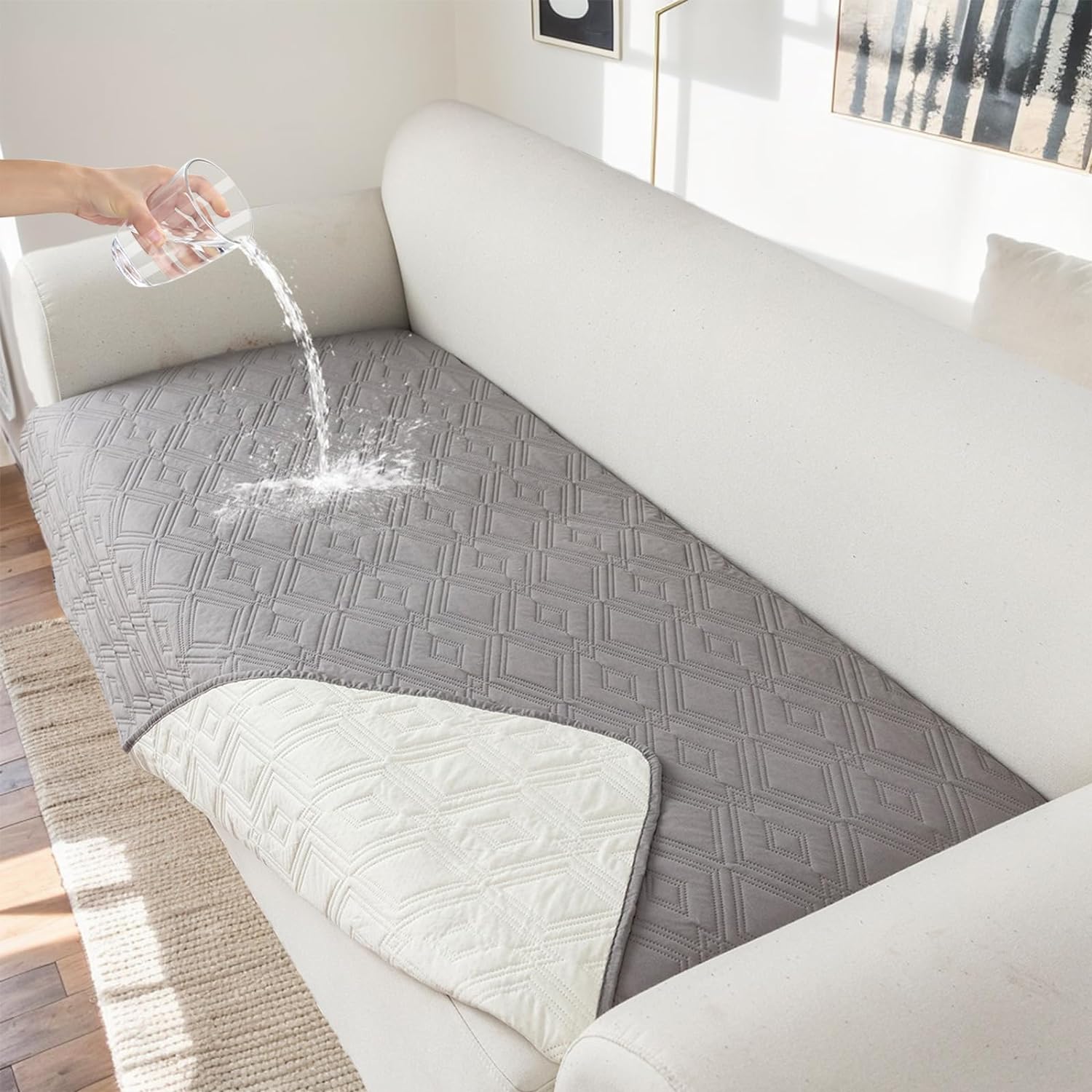Genina Waterproof Couch Cover for 4 Cushion Dogs, Anti-Slip