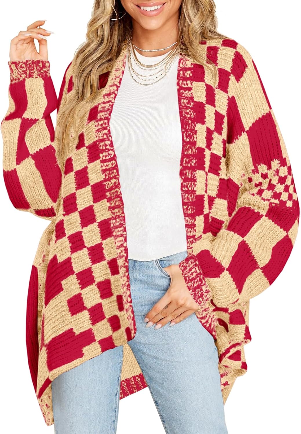 Saodimallsu Womens Checkered Sweater for Cozy Fall Style