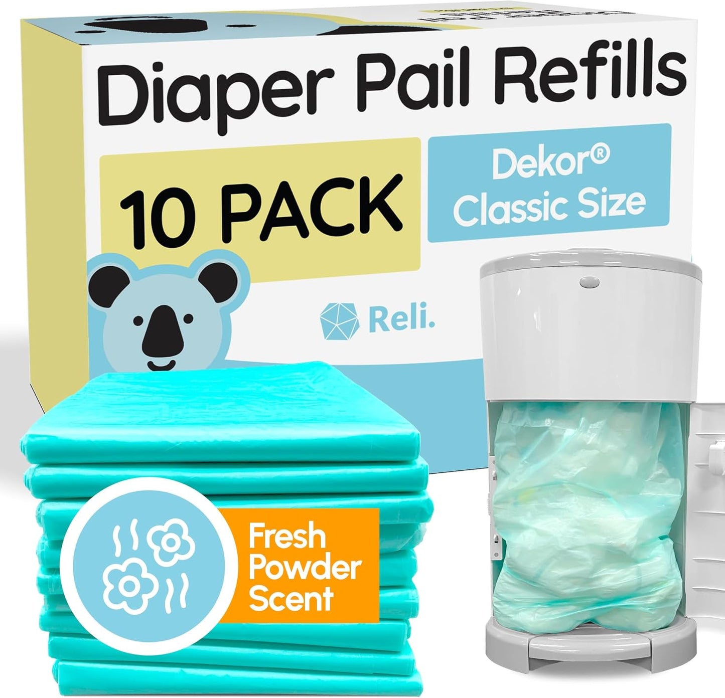 Reli. Diaper Pail Refill Bags for Dekor Classic - 10 Pack
