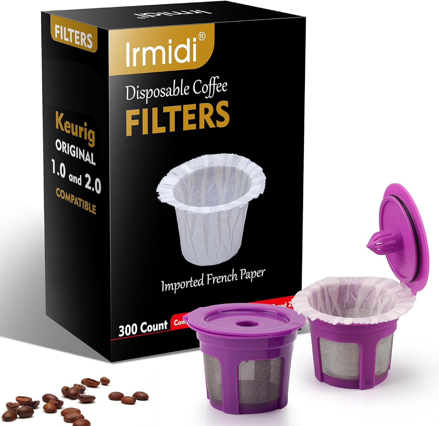 300 Disposable Paper Filters + 2 Reusable K-Cups for Keurig - Irmidi