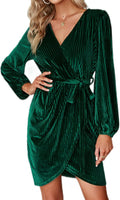 BerryGo Women's Velvet Wrap Long Sleeve Mini Dress - Semi Formal