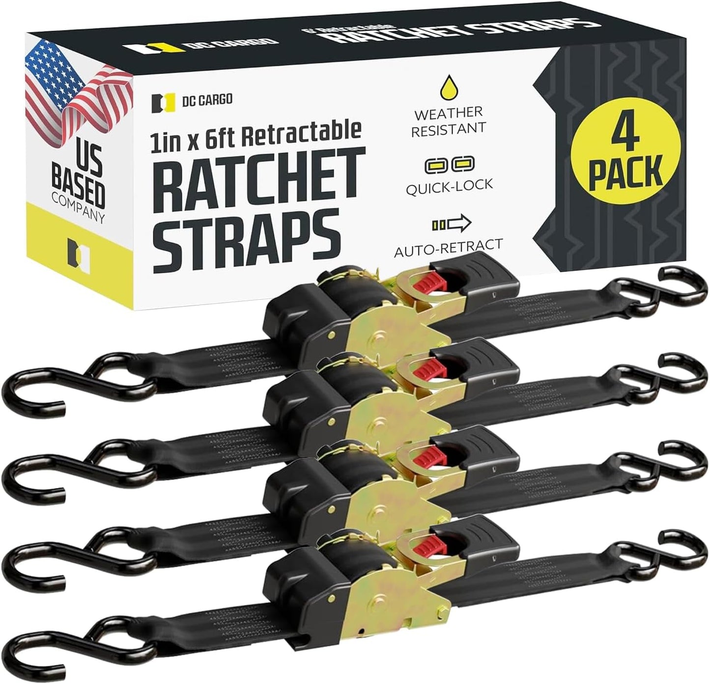 Auto Retractable Ratchet Straps for Heavy Duty Cargo Securement