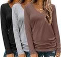 Womens V Neck Long Sleeve T Shirts 3 Pack - Soft Basic Tees