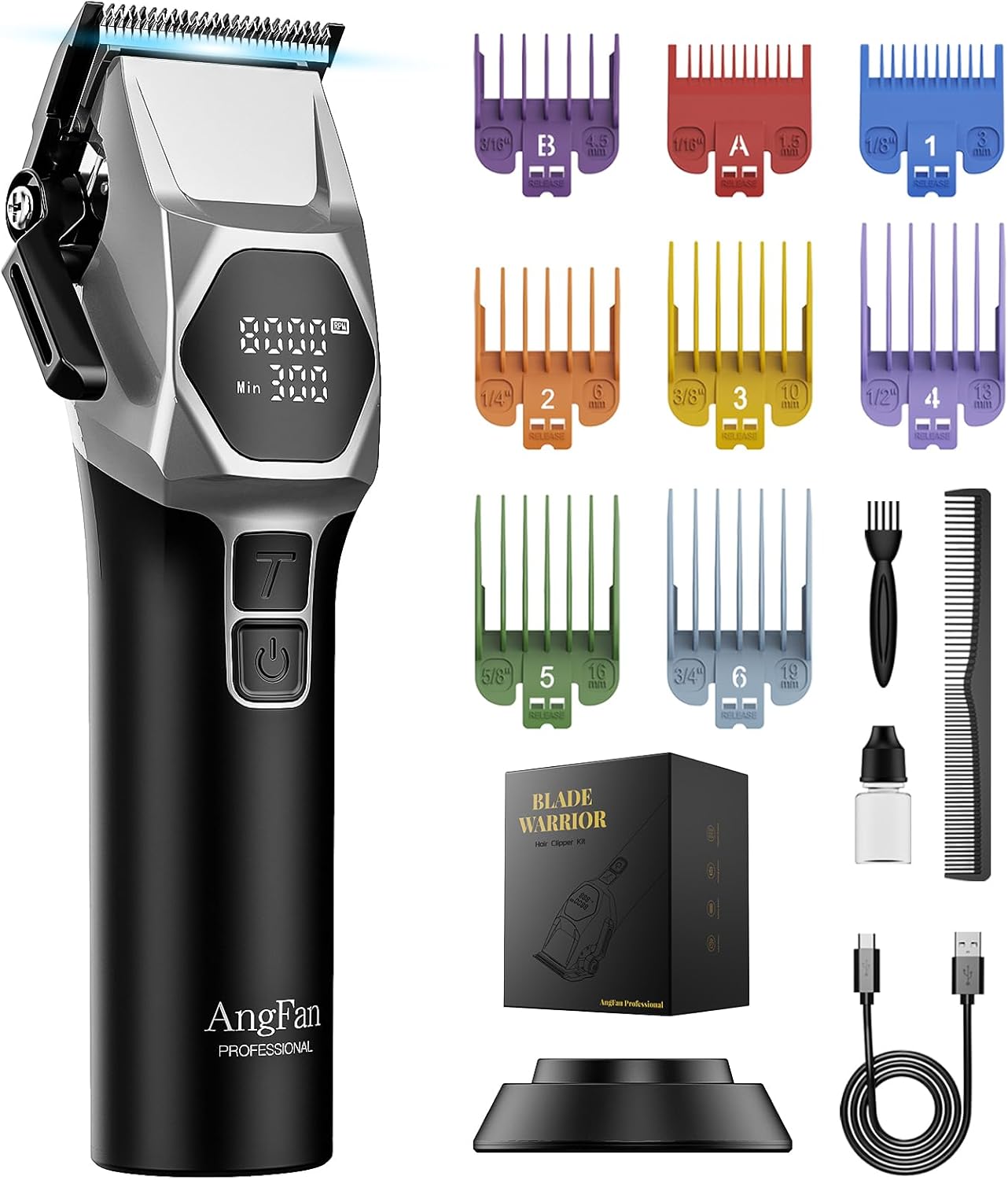 Professional Cordless Hair Clippers for Men with 8000RPM Motor