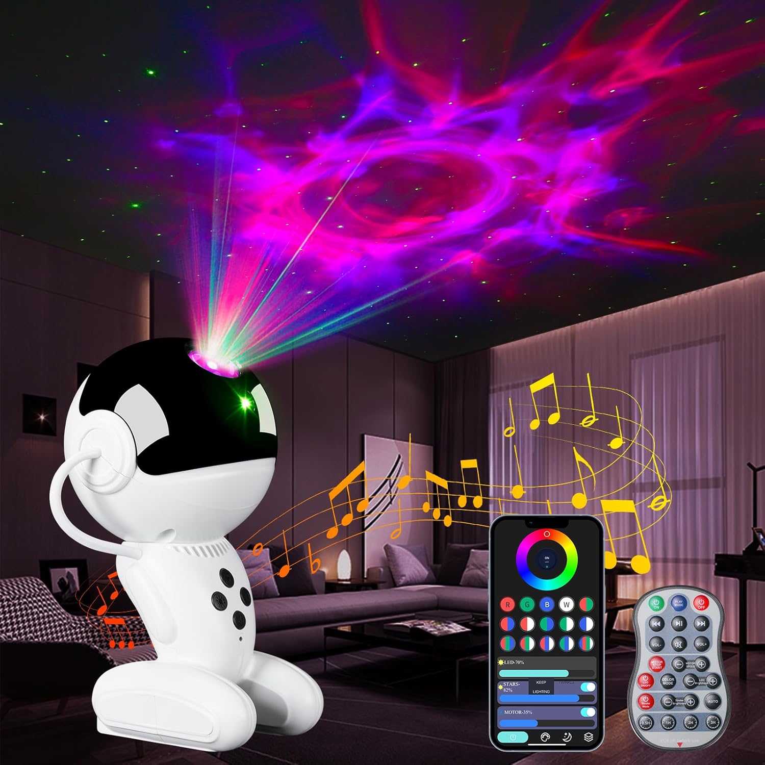 App-Controlled Nebula Projector, Music Speaker - Nezylaf