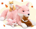 4Pcs Fox Stuffed Animal Set Large Pink Mommy Fox 22in with 3 Babies