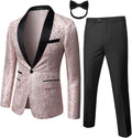 Men Black Tuxedo Floral Suit Slim Fit Shawl Lapel - Prom & Wedding