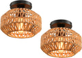 Farmhouse Rattan Ceiling Light 2 Pack - Mini Boho Semi Flush Mount
