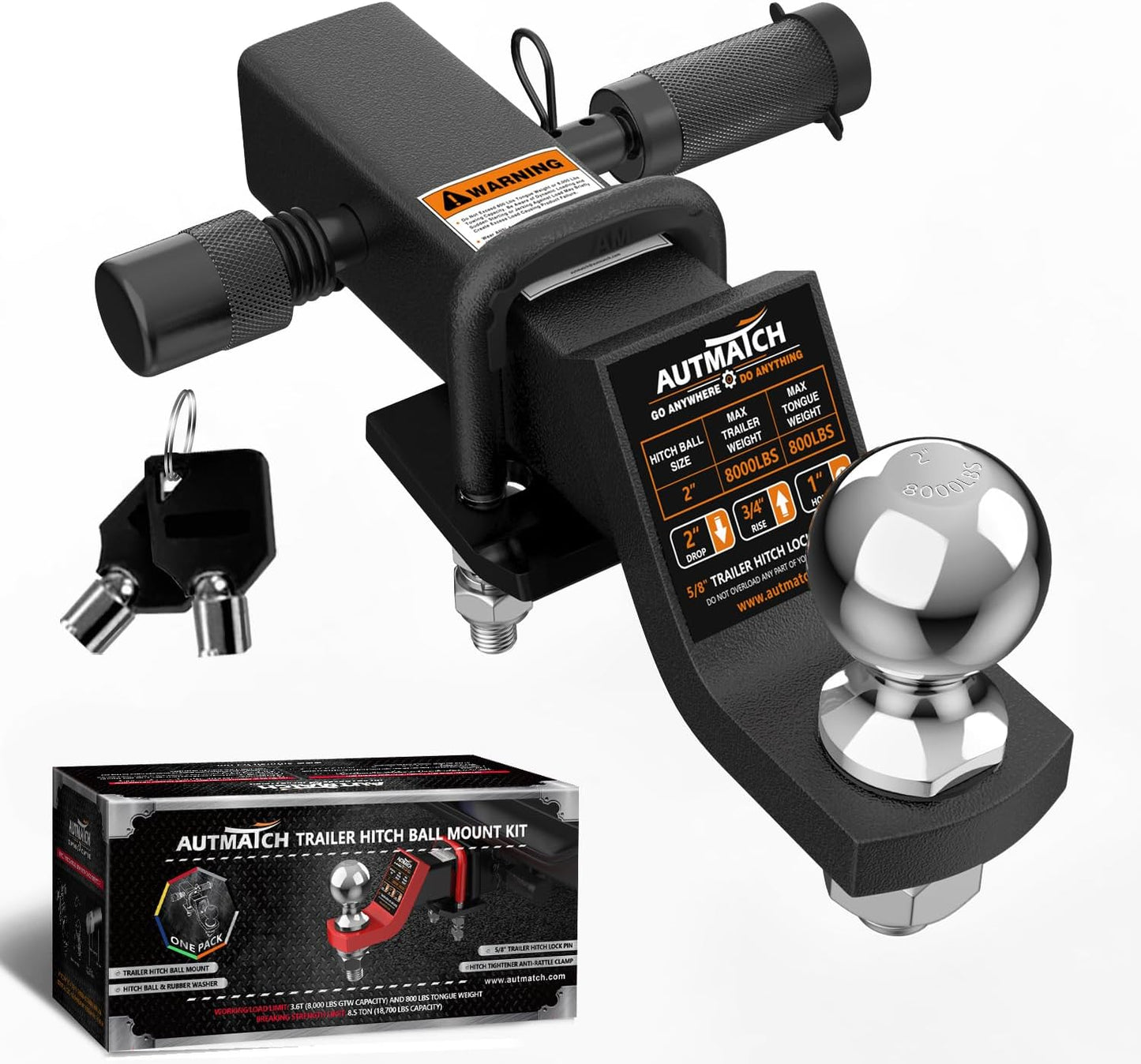 AUTMATCH Trailer Hitch Ball Mount with 2 Inch Hitch Ball for Towing