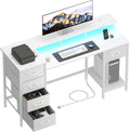 47 Inch Computer Gaming Desk with Power Outlets and LED Lights