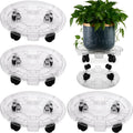 13 in Large Clear Plant Caddy on Wheels - 4 Pack Rolling Plant Stands
