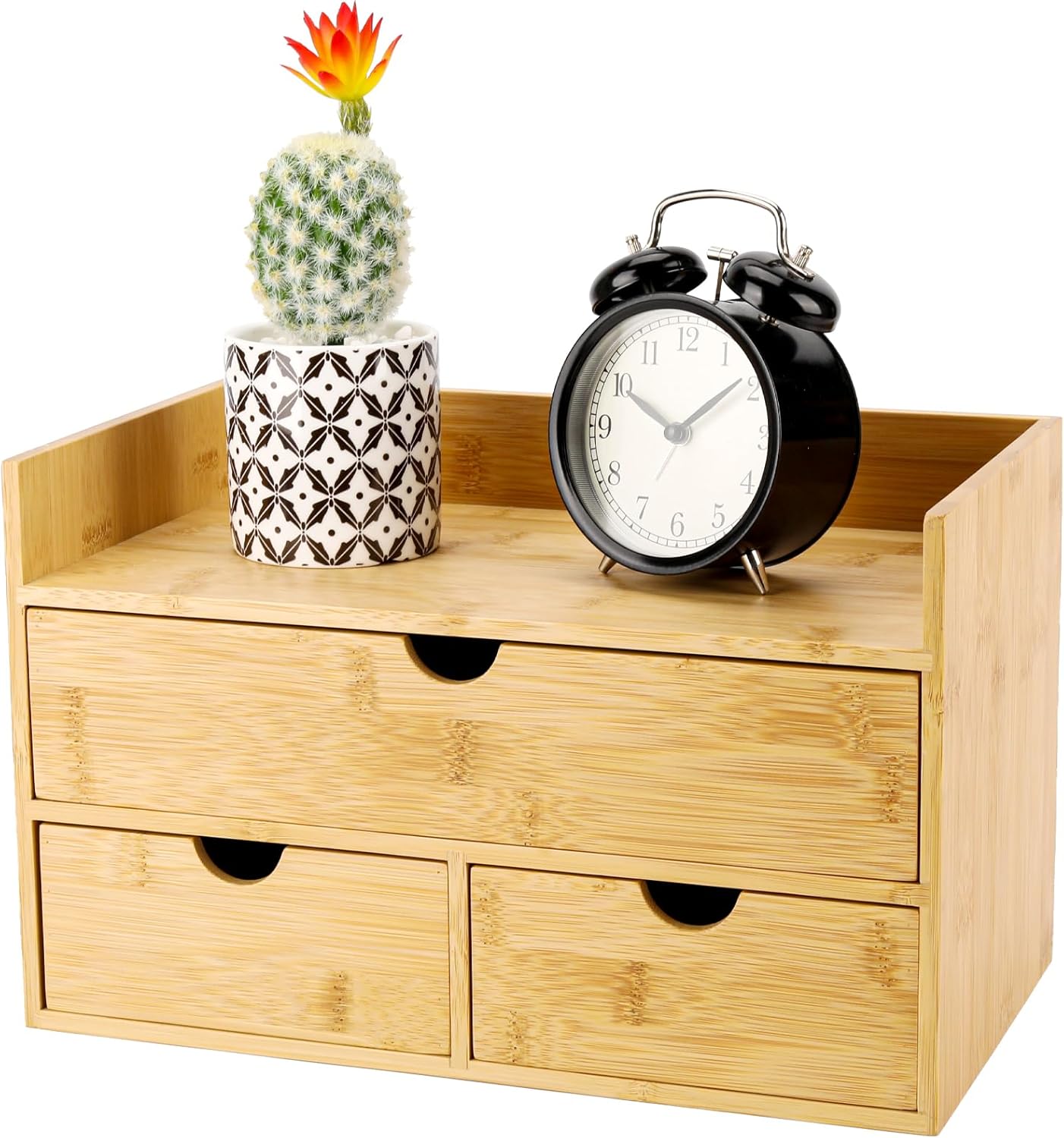 Bamboo Desk Organizer 3 Drawer with Shelf for Home Office Use
