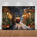 Christmas Train Backdrop 10x8ft - Winter Town Photo Background