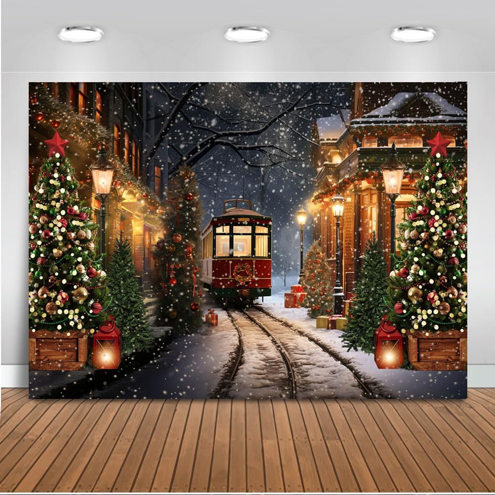 10x8ft Christmas Train Backdrop for Photography and Parties
